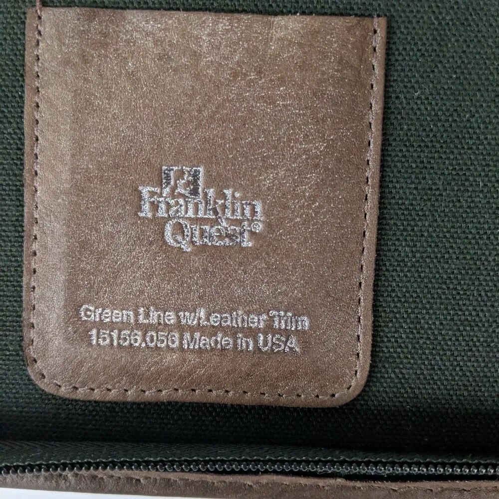 FRANKLIN QUEST Canvas & Leather 7 Ring Planner Binder Zip Organizer Made in USA